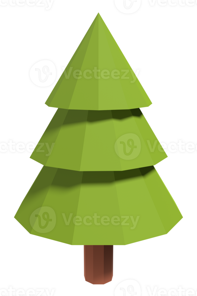 Pine tree 3d render icon. Winter pine tree in a low poly style. Cartoon forest plant. 3D rendering png