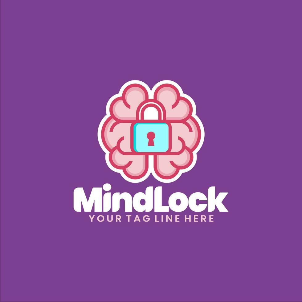 simple logo of brain and lock vector