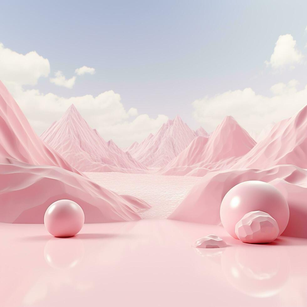 Pink space, podium, product display room. Simple scene for advertising cosmetics, items, goods. Generative AI photo