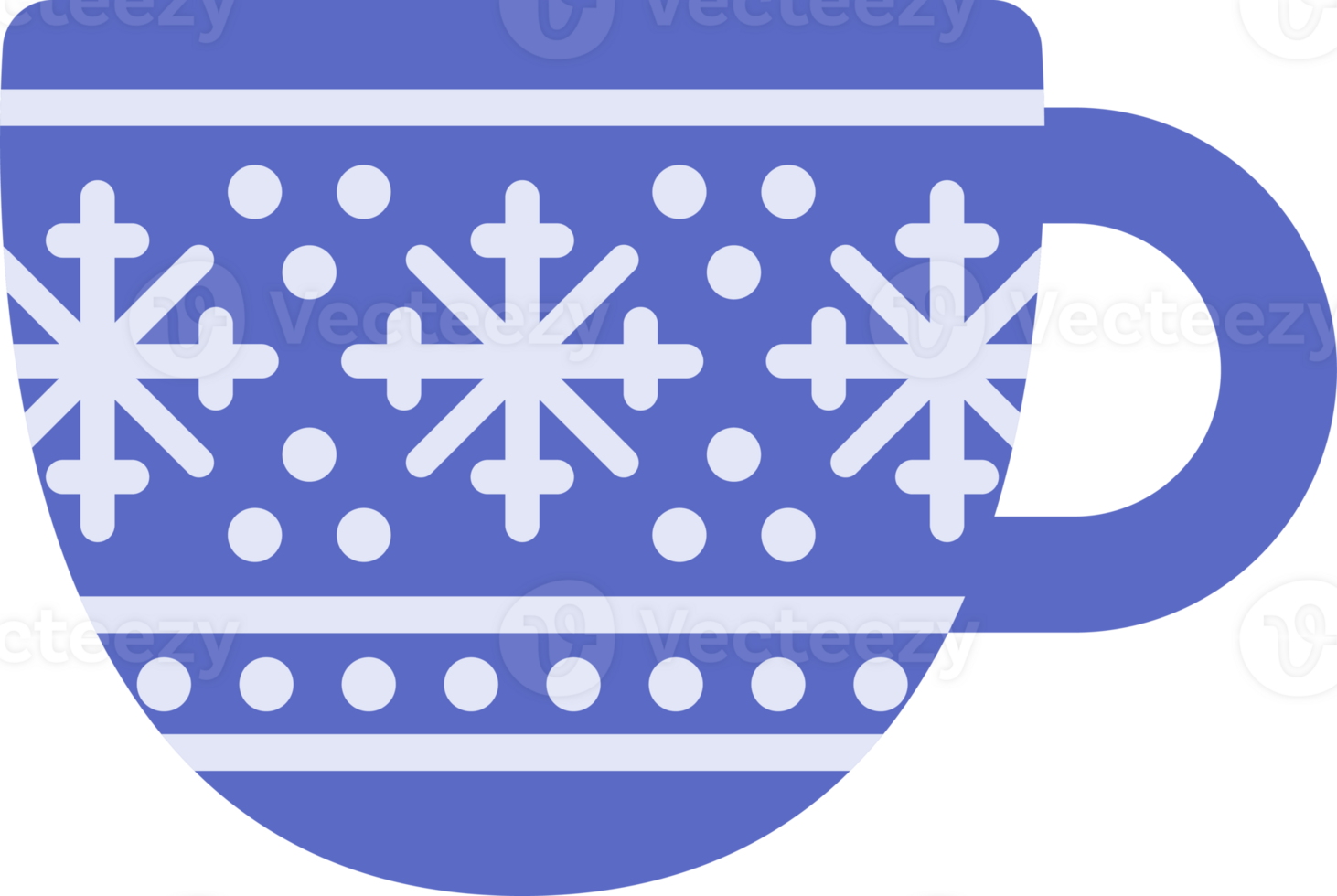 Kerstmis mok in blauw kleur met sneeuw vlokken. PNG met transparant achtergrond