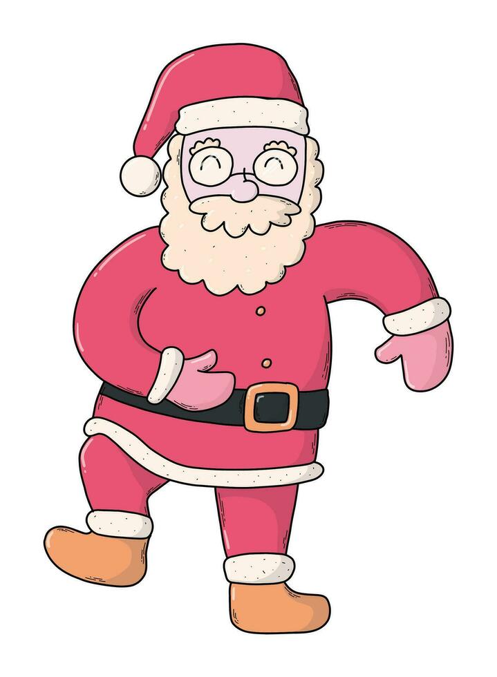 Santa Claus sketch cartoon character, doodle element for stickers and prints. Dancing Santa Claus isolated clip art for cards, posters, banners, signs, etc. EPS 10 vector