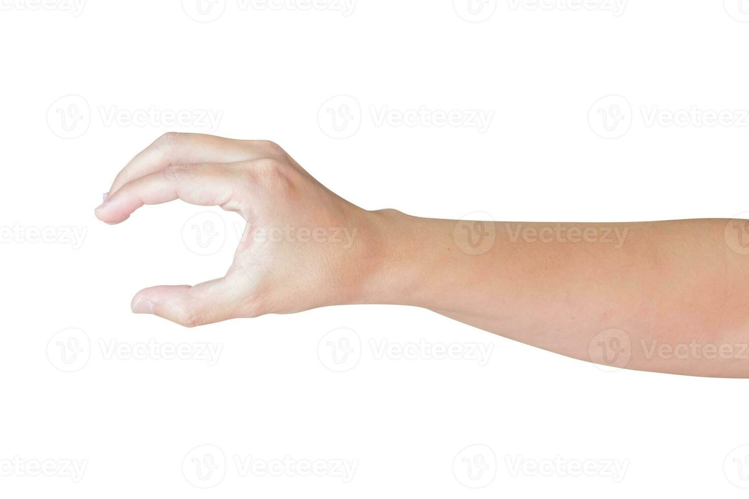 man hand gesture holding something isolated on white background photo