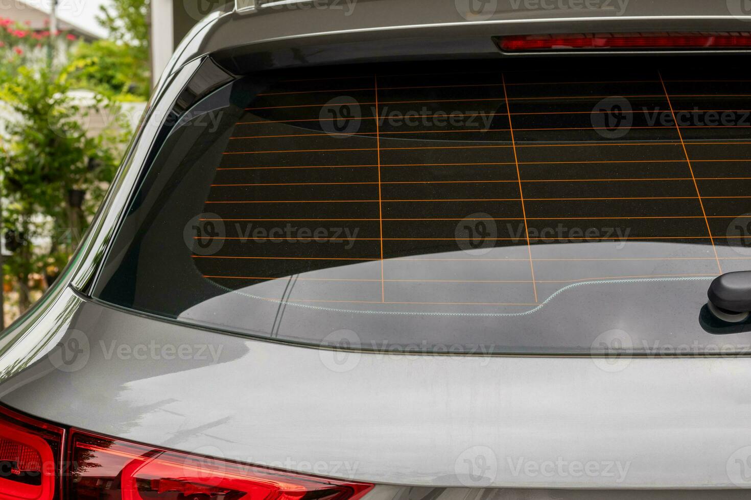 Back view of gray car window for sticker mockup photo
