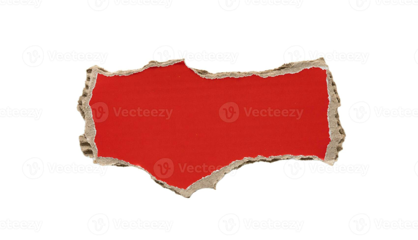 piece of red cardboard paper tear isolated on white background photo