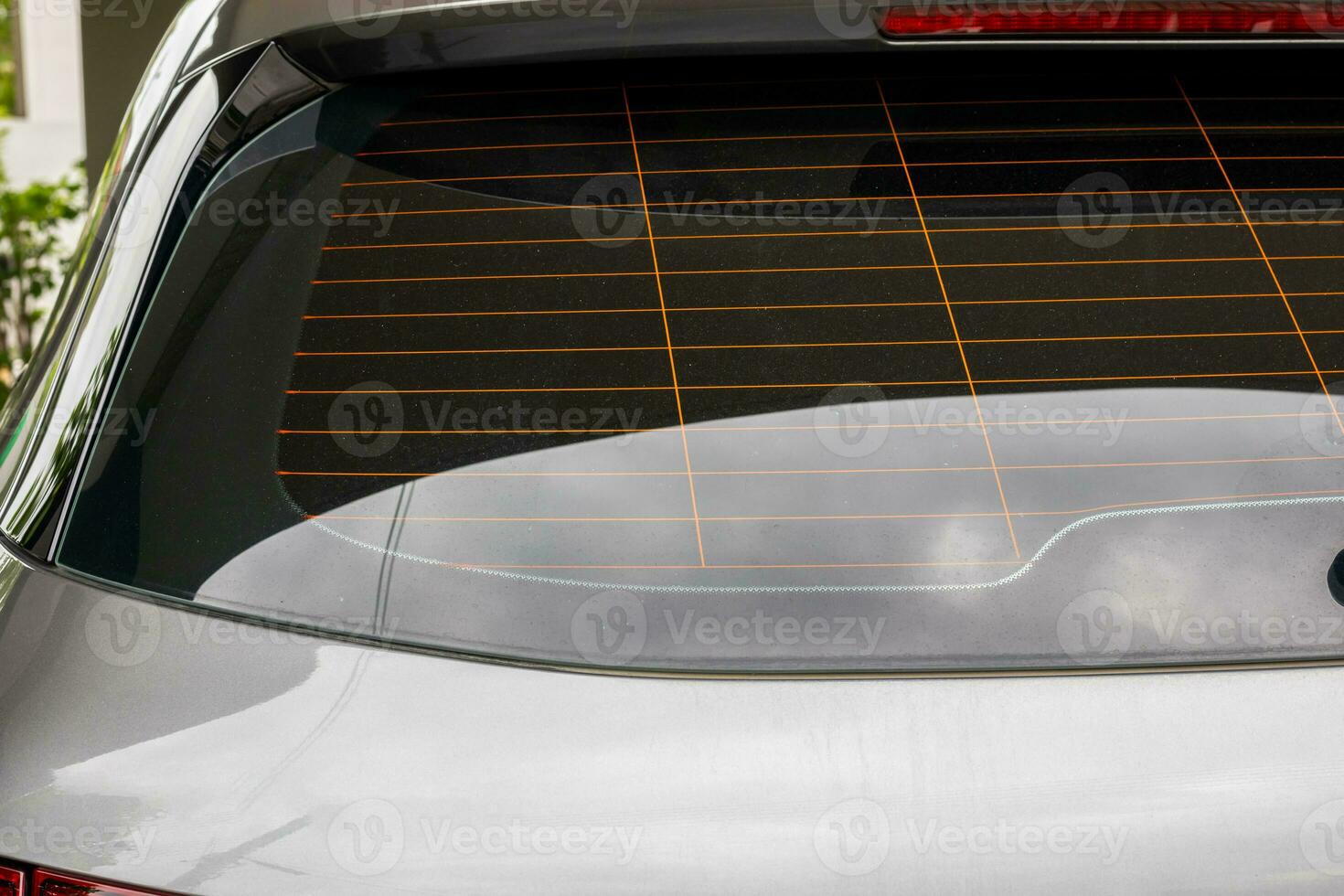 Back view of gray car window for sticker mockup photo