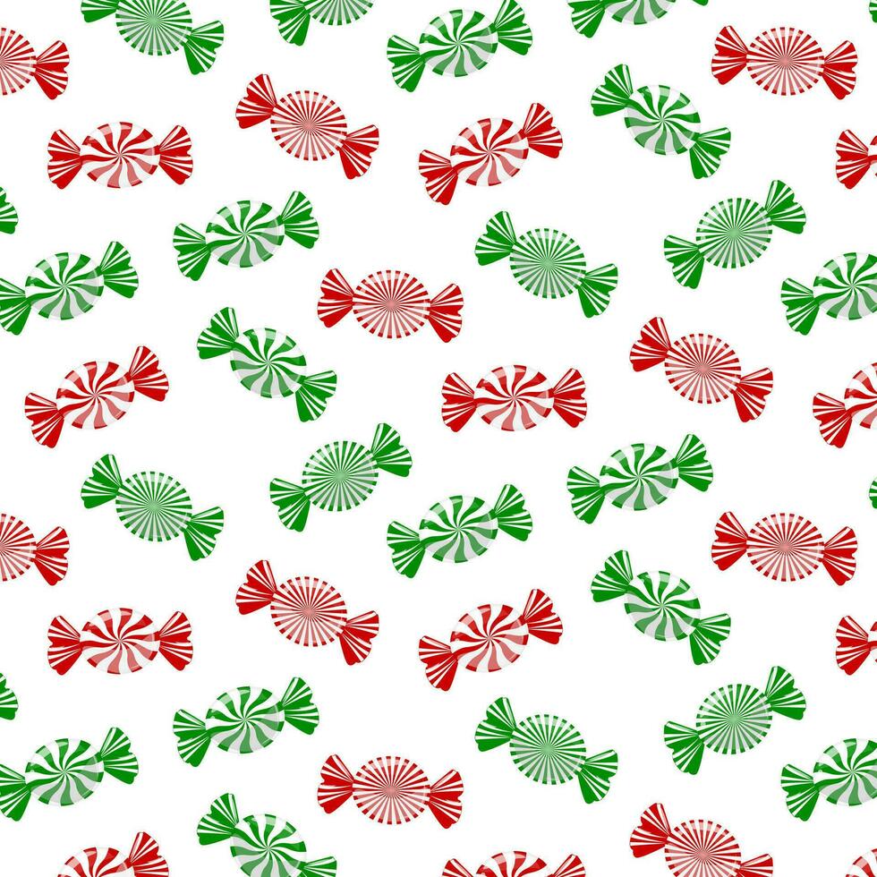 Red and green striped candy seamless pattern. Design element for Christmas, New Year, birthday, party. Vector illustration.