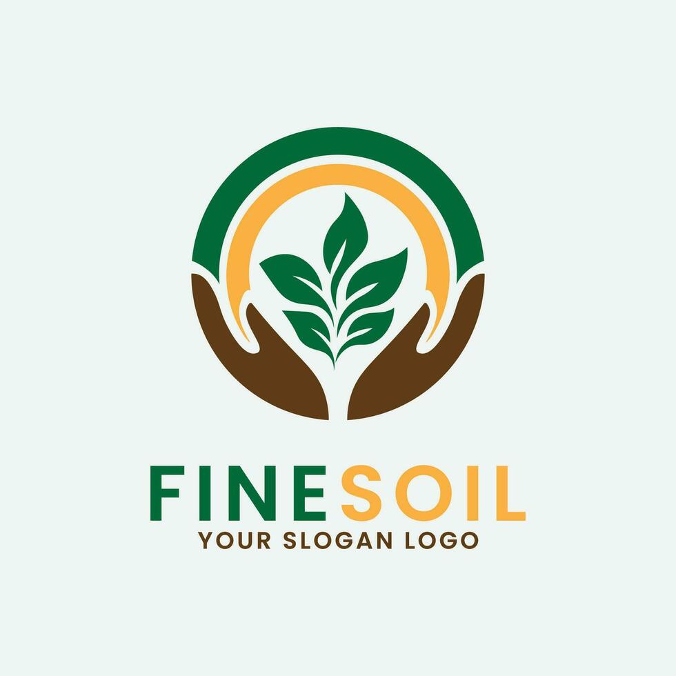 fine soil logo icon design inspiration with leaf, sun and hand vector illustration