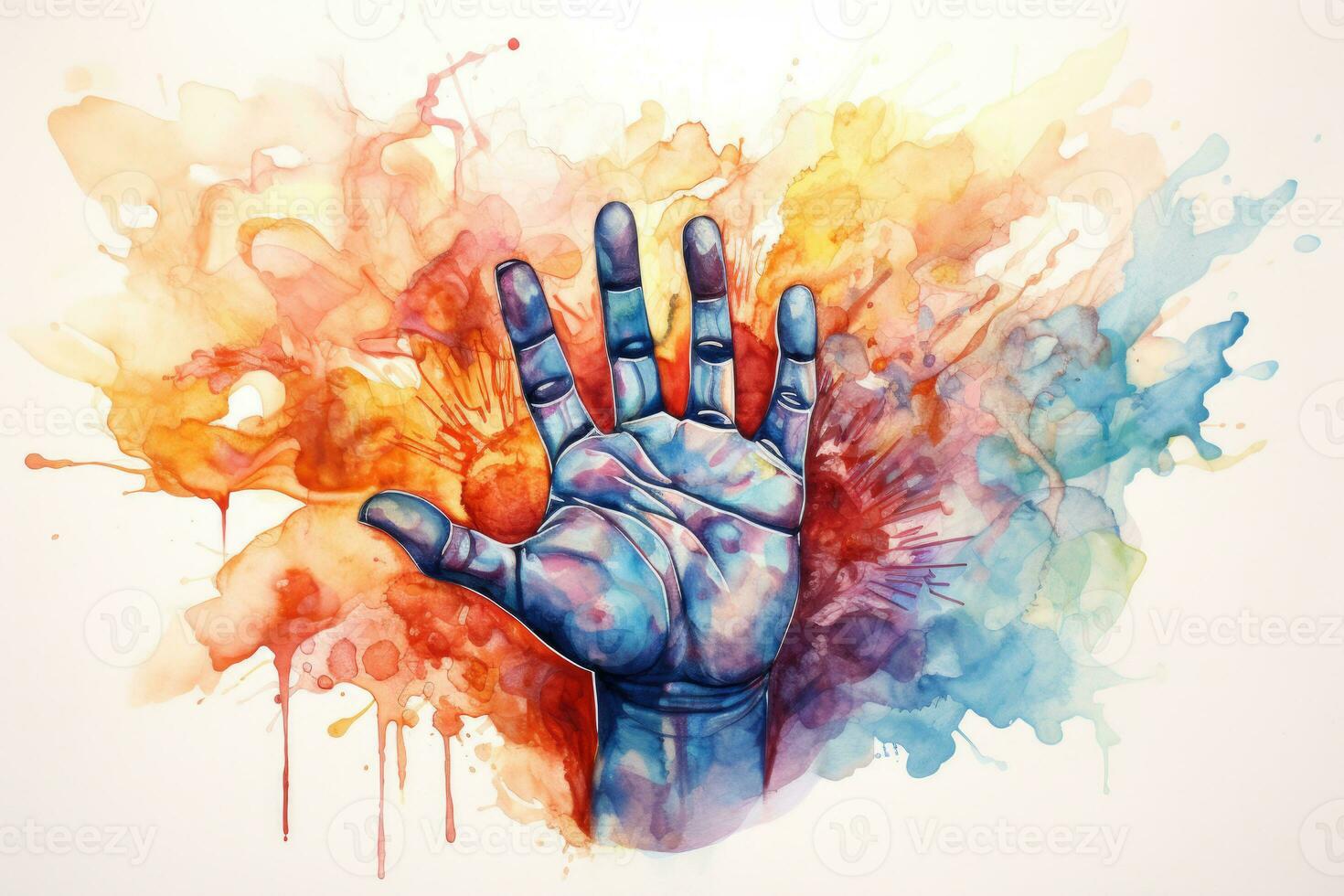 Colored human hand on white background. Generative AI photo