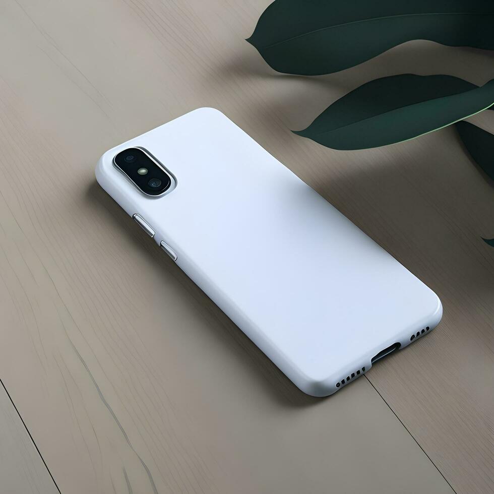 White blank phone case mockup on a table ai generate photo