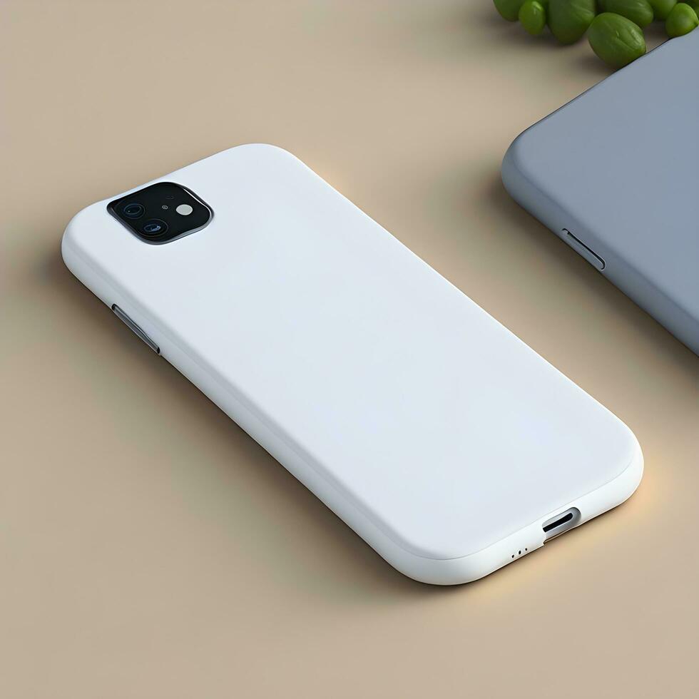 White blank phone case mockup on a table ai generate photo