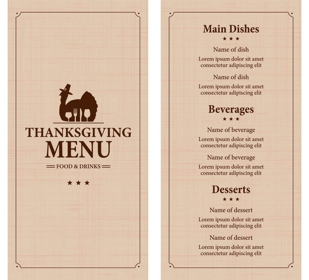 Thanksgiving menu food and drinks on a retro style background vector