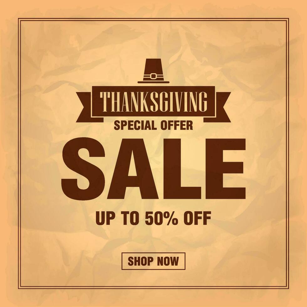 Special offer Thanksgiving sale 50 off discount, retro design style banner vector