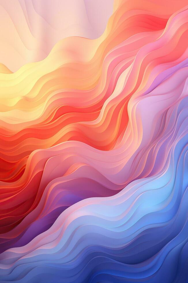Multicolored gradient background. Abstract lines, waves, liquid effect, plastic, fabric. Banner, poster, wallpaper. Generative AI photo