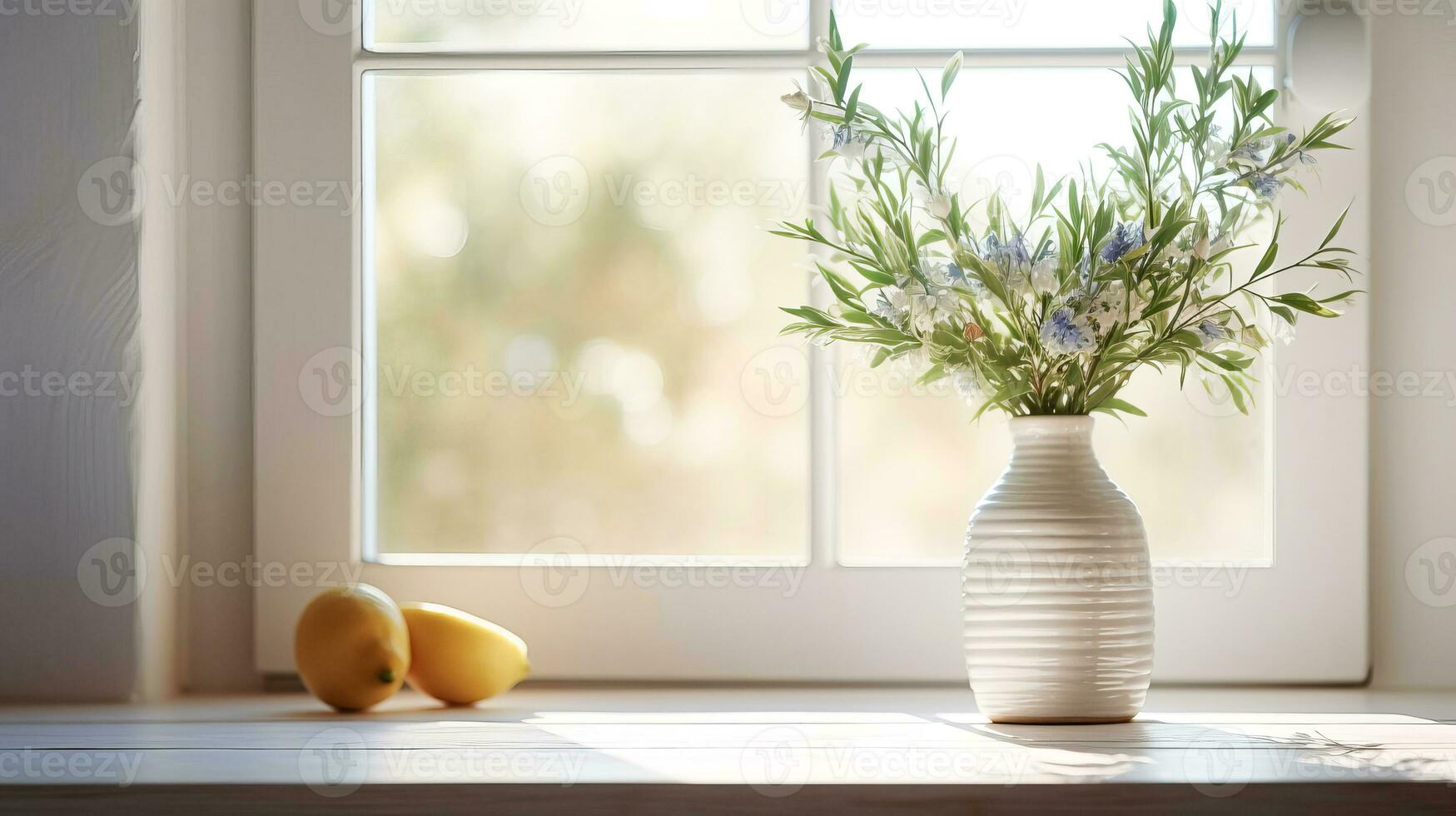 Houseplant, kitchen herbs in a flower pot in a modern kitchen. AI generated photo