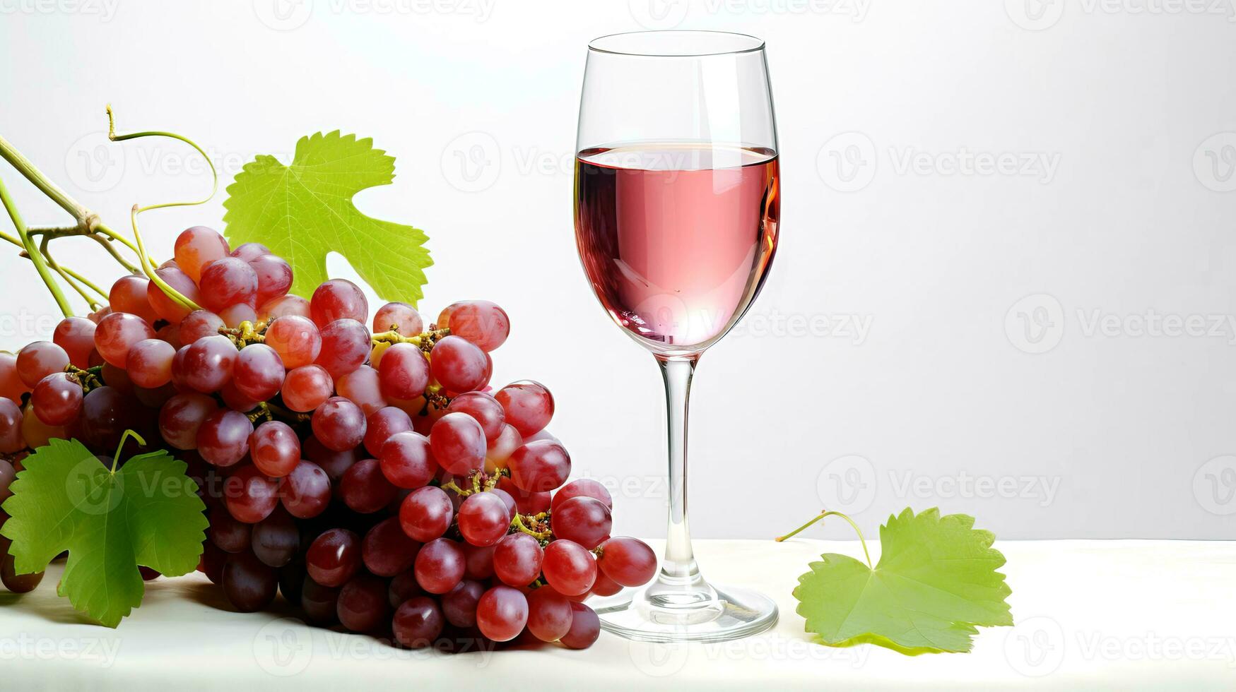 A glass of wine and a bunch of grapes. AI generated. photo