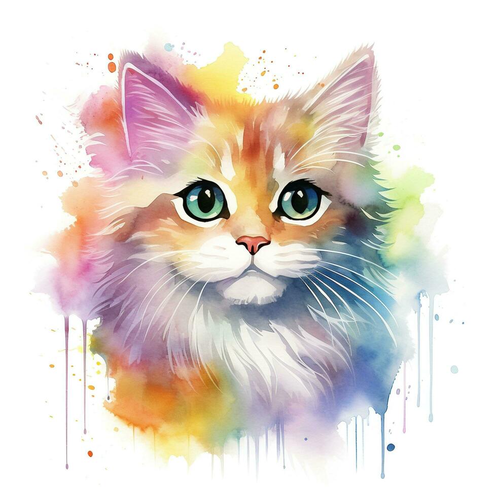 Cute kitten. Watercolor illustration of little cat. Clip art on white background. Generative AI photo