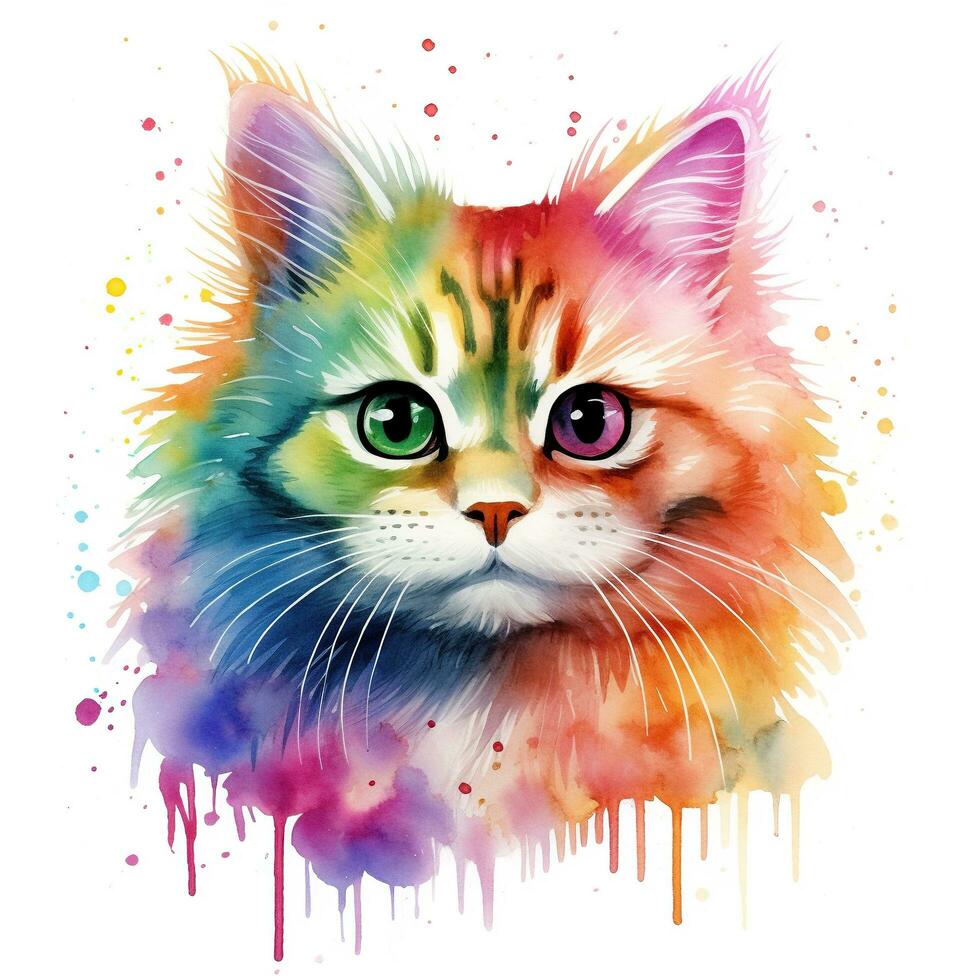 Cute kitten. Watercolor illustration of little cat. Clip art on white background. Generative AI photo