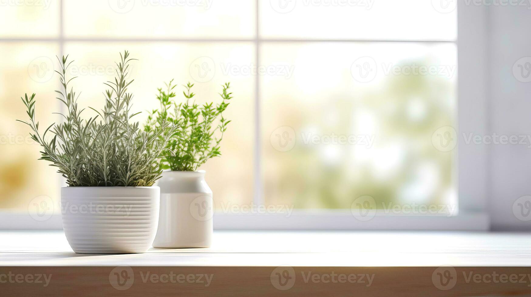 Houseplant, kitchen herbs in a flower pot in a modern kitchen. AI generated photo