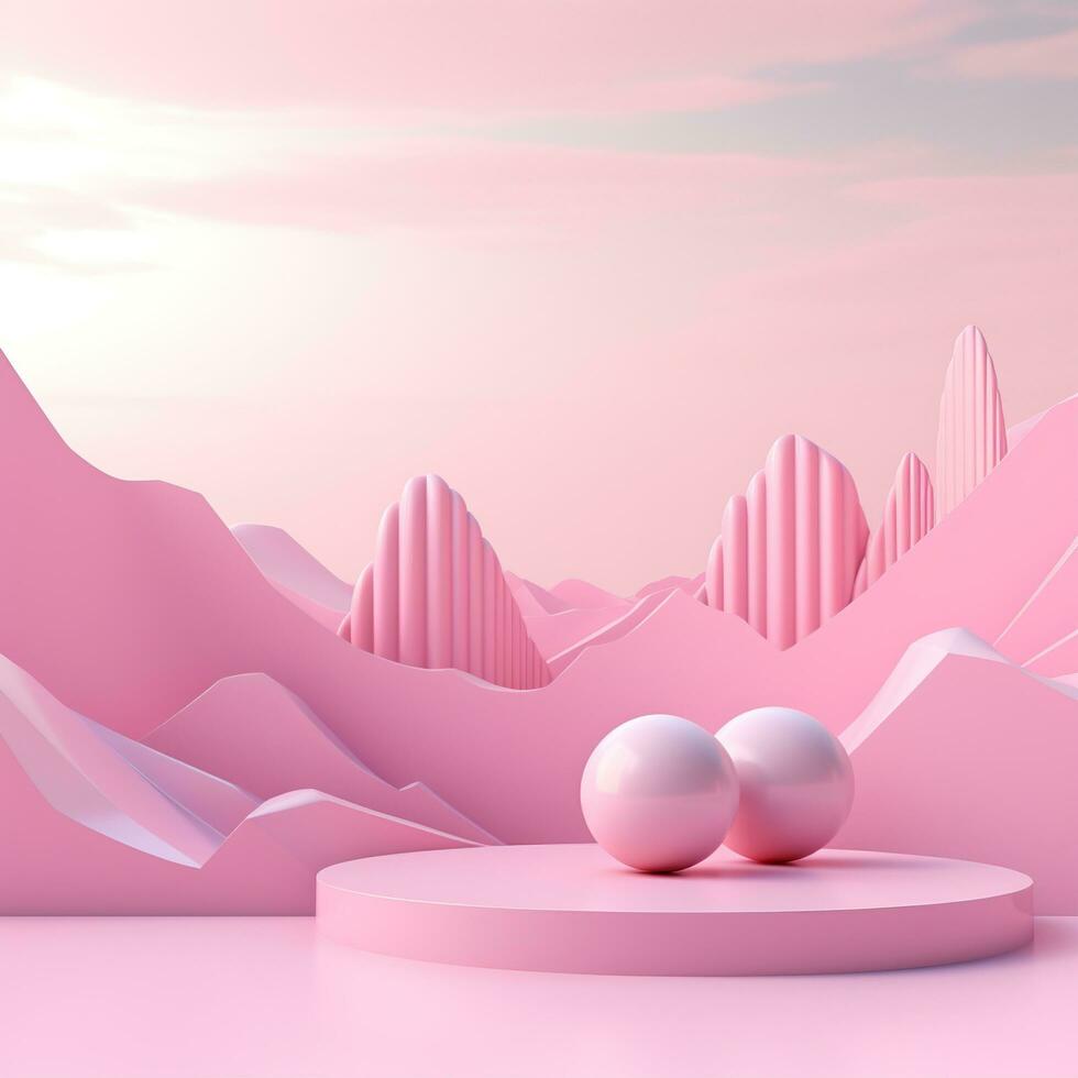 Pink space, podium, product display room. Simple scene for advertising cosmetics, items, goods. Generative AI photo