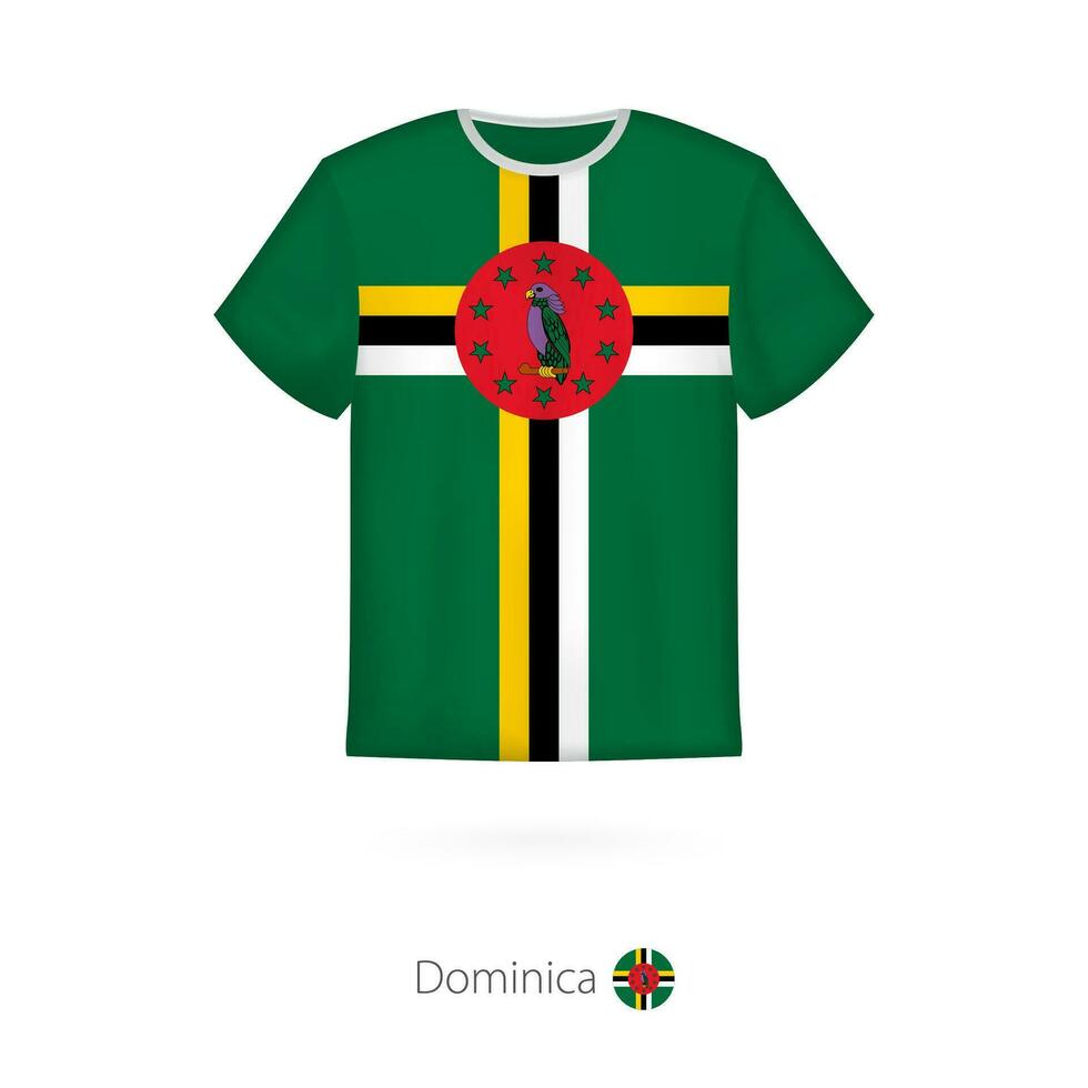 T-shirt design with flag of Dominica. vector