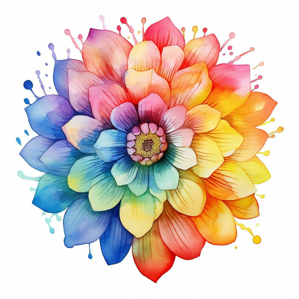 Bright colorful watercolor flower, abstract plant, clipart on a white background. Generative AI photo