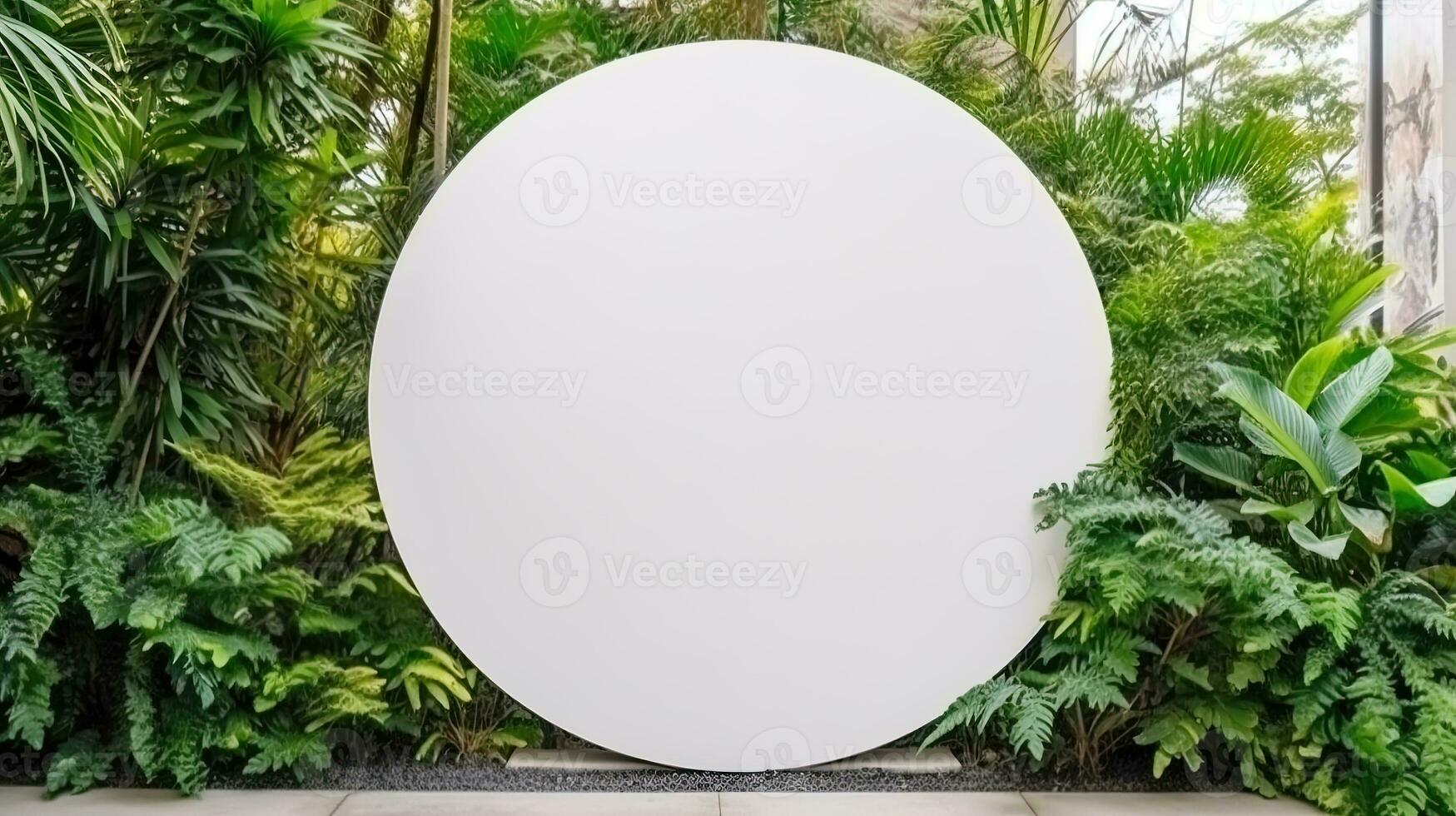Empty white banner with mock up space white of signboard on plants wall space for text photo