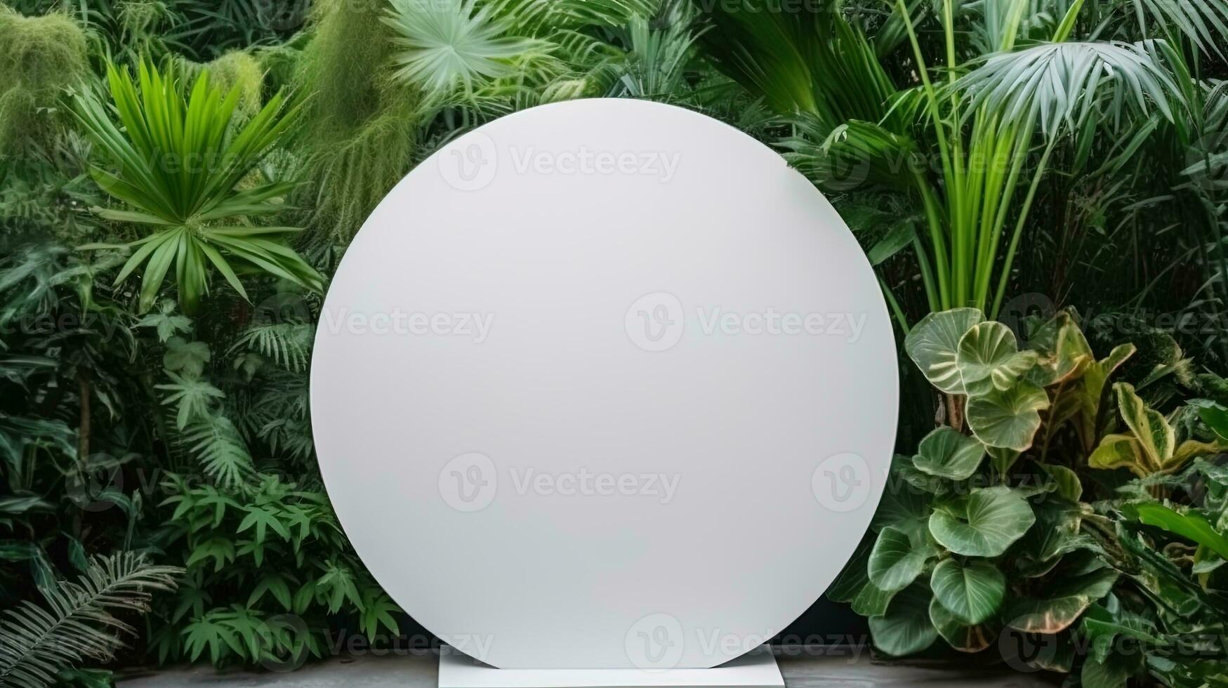 Empty white banner with mock up space white of signboard on plants wall space for text photo
