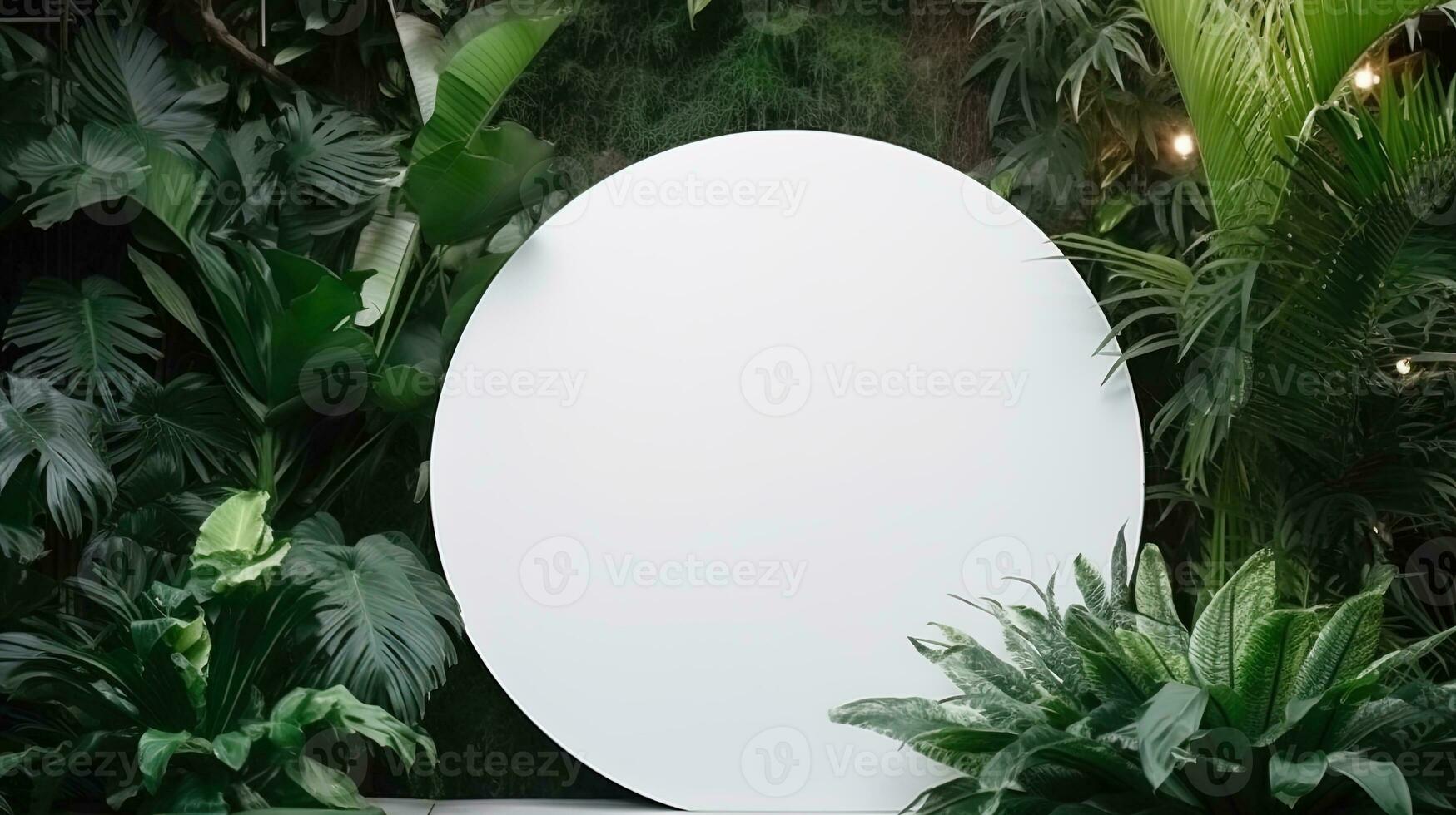 Empty white banner with mock up space white of signboard on plants wall space for text photo