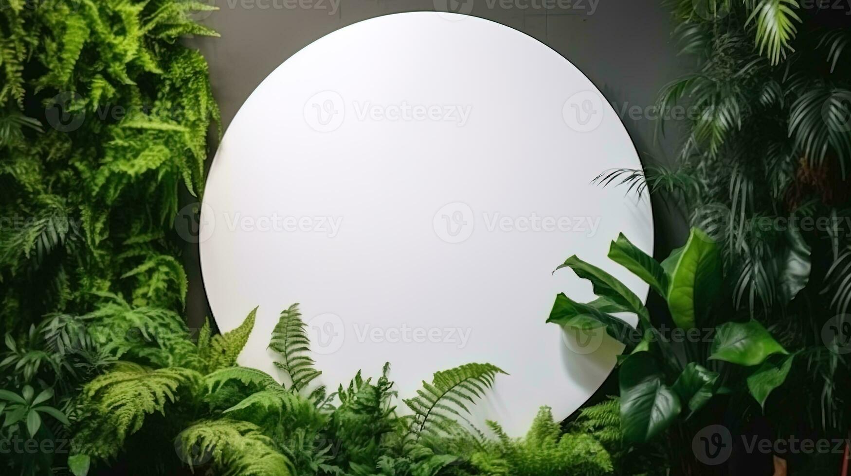 Empty white banner with mock up space white of signboard on plants wall space for text photo