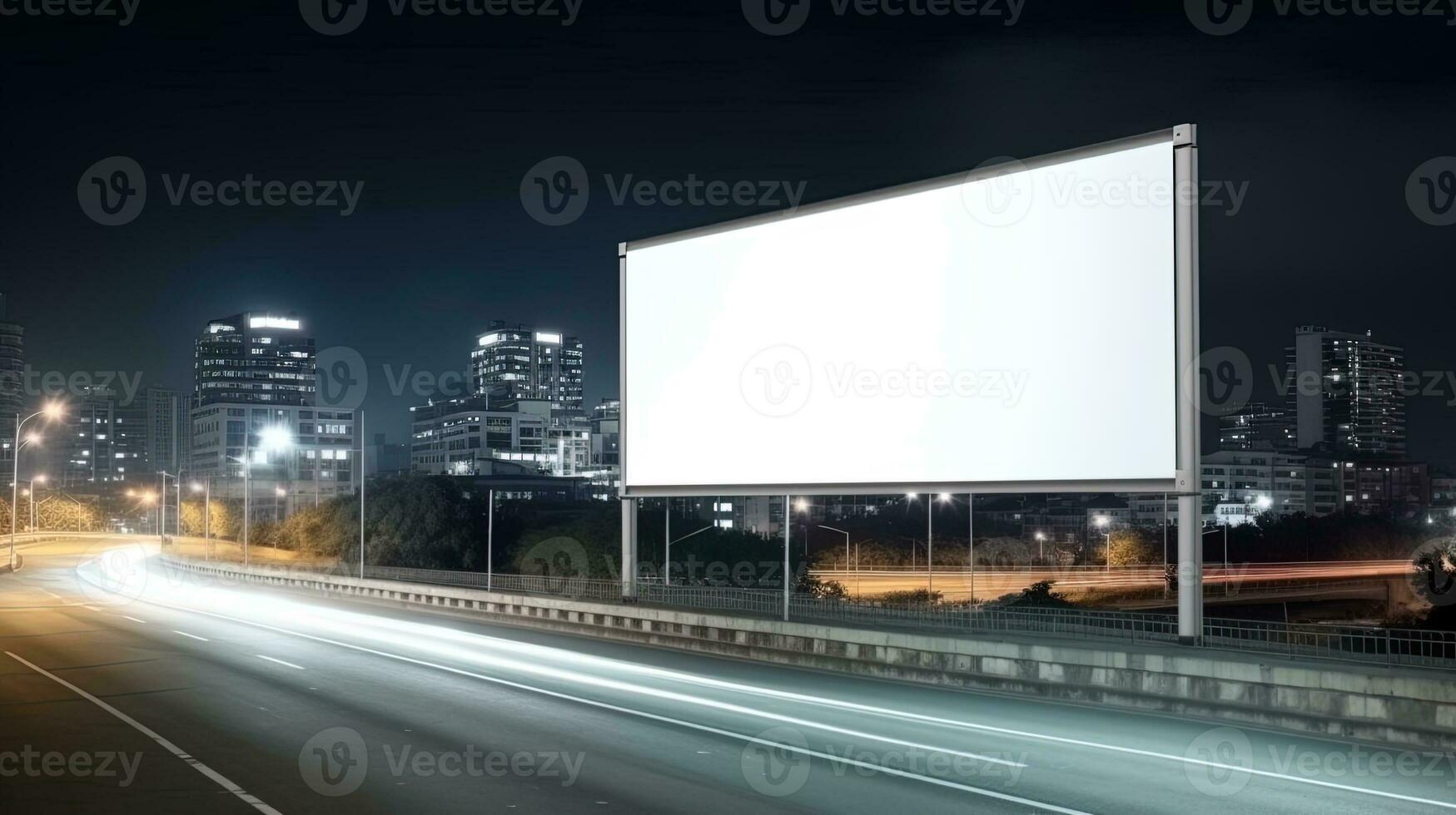 Advertising mock up blank billboard at night time with street light with copy space for public information board billboard blank for outdoor advertising poster photo