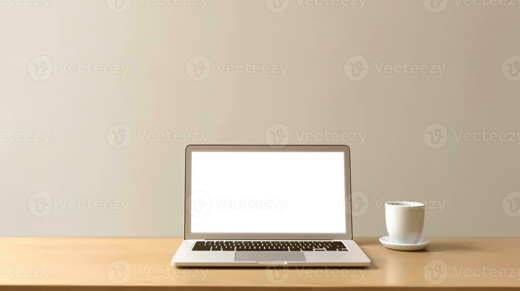 Laptop with blank screen on table workspace laptop showing blank screen background photo