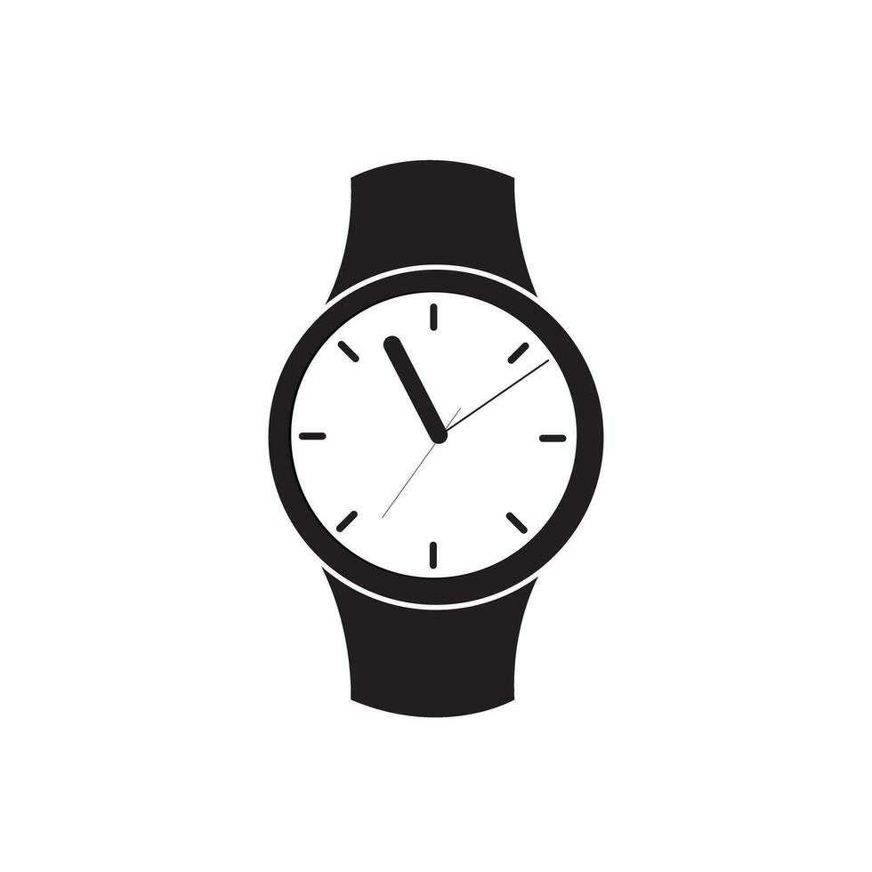 Vector wrist watch icon. Wristwatch hand clock illustration for men. Swiss flat watch