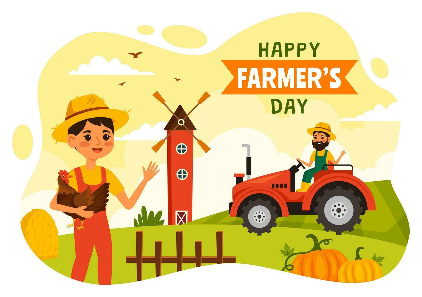 Happy Farmers' Day Vector Illustration on December 23 Rice Fields and Farmers Suitable for Poster or Landing Page in Flat Cartoon Background Design