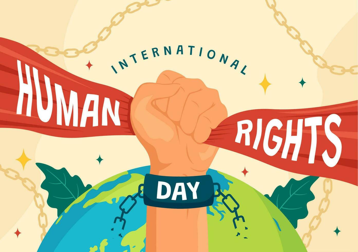 International Human Rights Day Vector Illustration on 10 December with Hand Breaks the Chain for Diverse Races People United for Freedom and Peace
