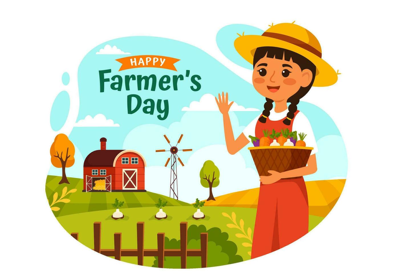 Happy Farmers' Day Vector Illustration on December 23 Rice Fields and Farmers Suitable for Poster or Landing Page in Flat Cartoon Background Design