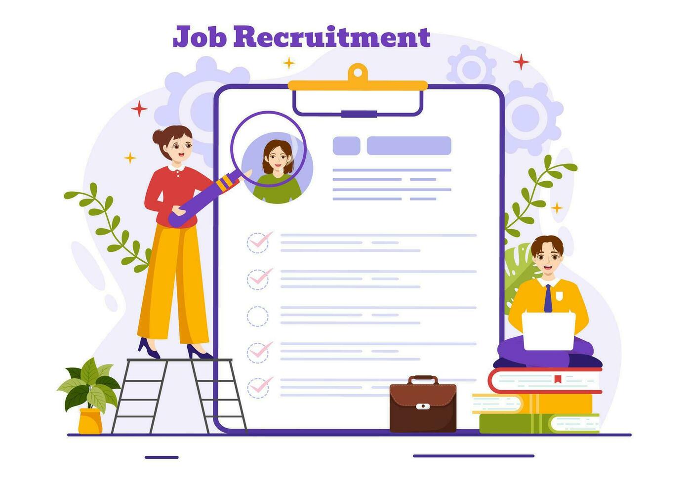 Job Recruitment or We are Hiring Vector Illustration with Candidates Giving CV to Interview Business to Become an Employee in Flat Cartoon Background