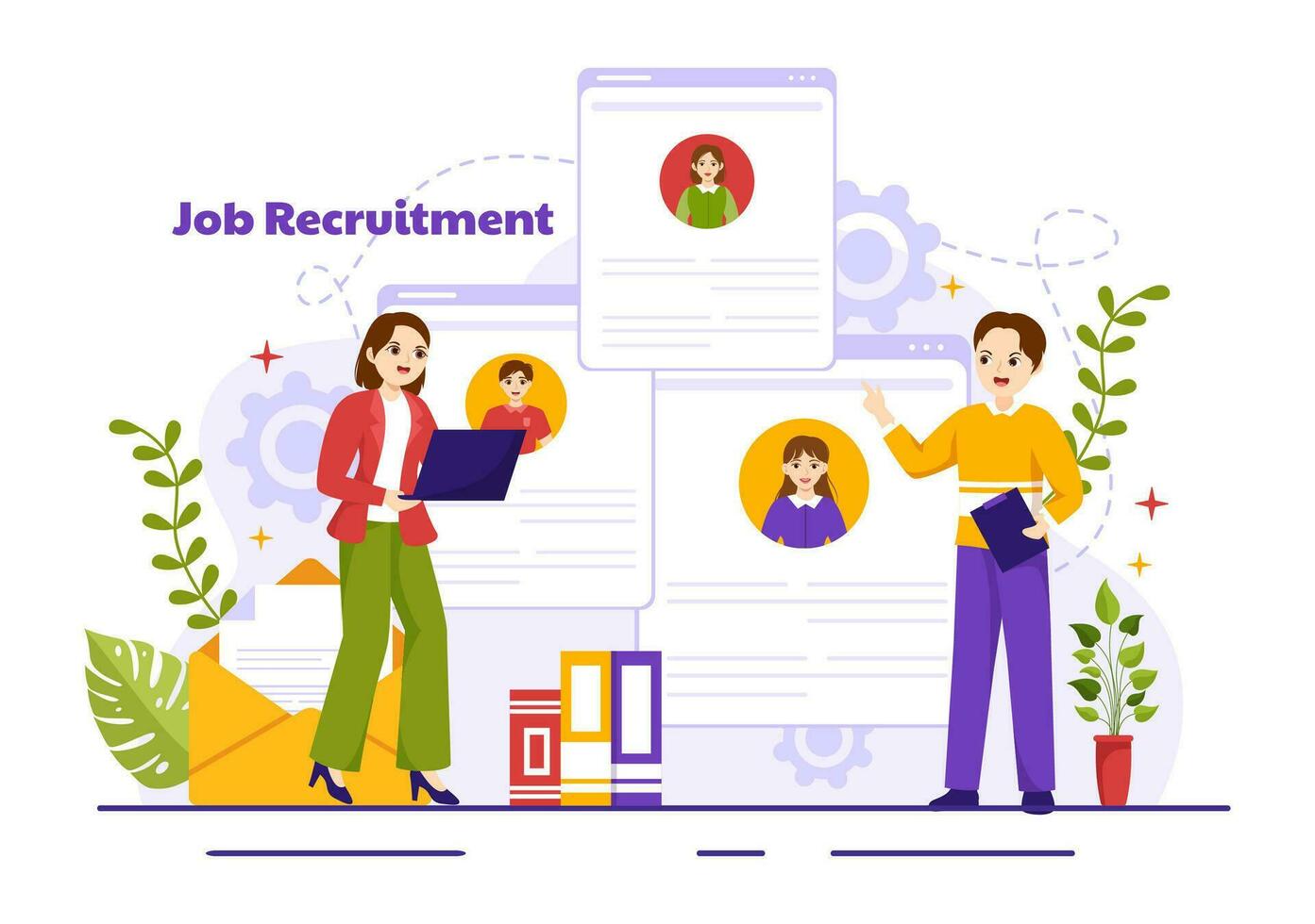 Job Recruitment or We are Hiring Vector Illustration with Candidates Giving CV to Interview Business to Become an Employee in Flat Cartoon Background