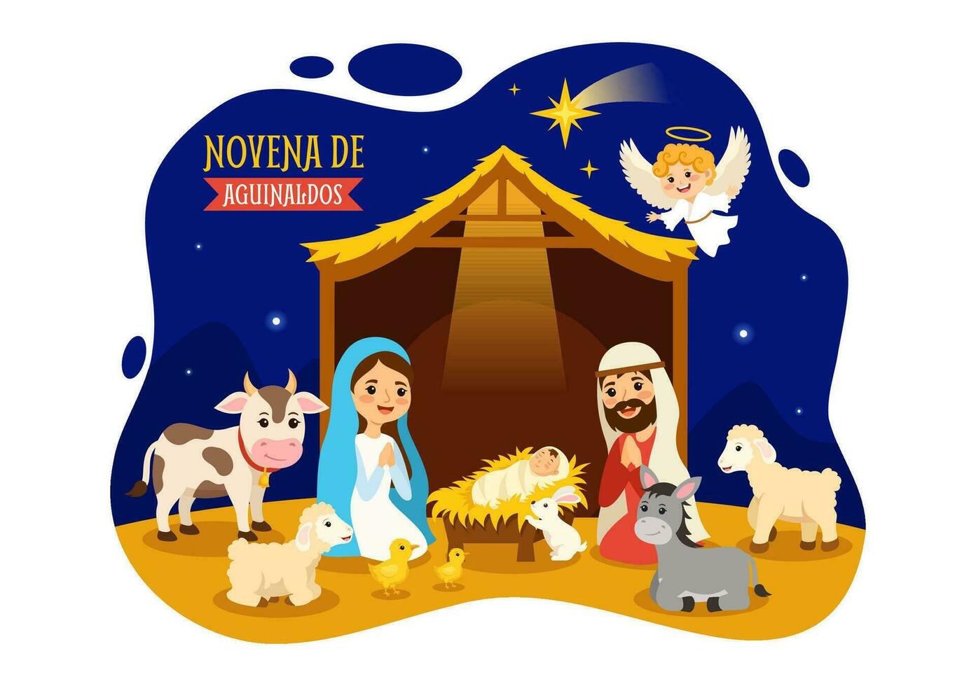 Novena De Aguinaldos Vector Illustration with Holiday Tradition for Families to Get Together at Christmas in Flat Cartoon Background Design