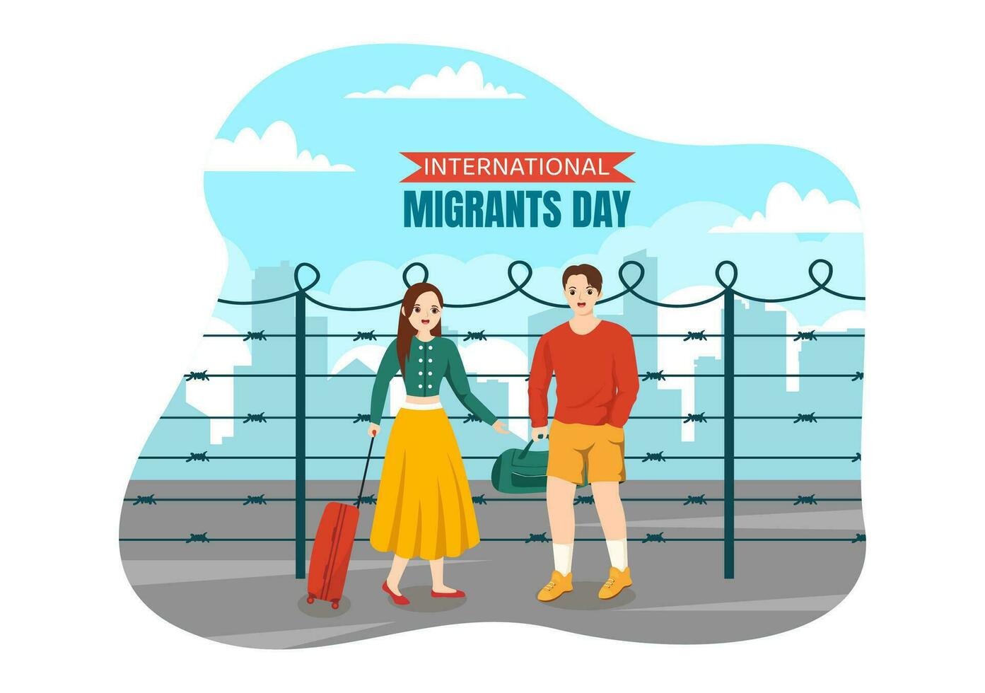 internacional migrantes día vector ilustración en 18 diciembre con inmigración personas y refugiado para el proteccion de humano derechos en antecedentes