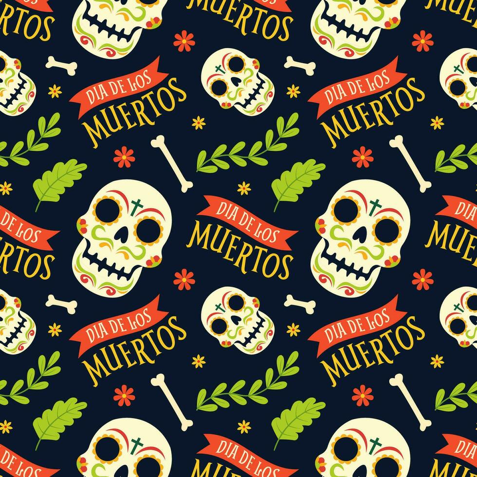 Dia de Muertos Seamless Pattern Illustration with Day of the Dead and Skeleton Element in Mexican Design vector