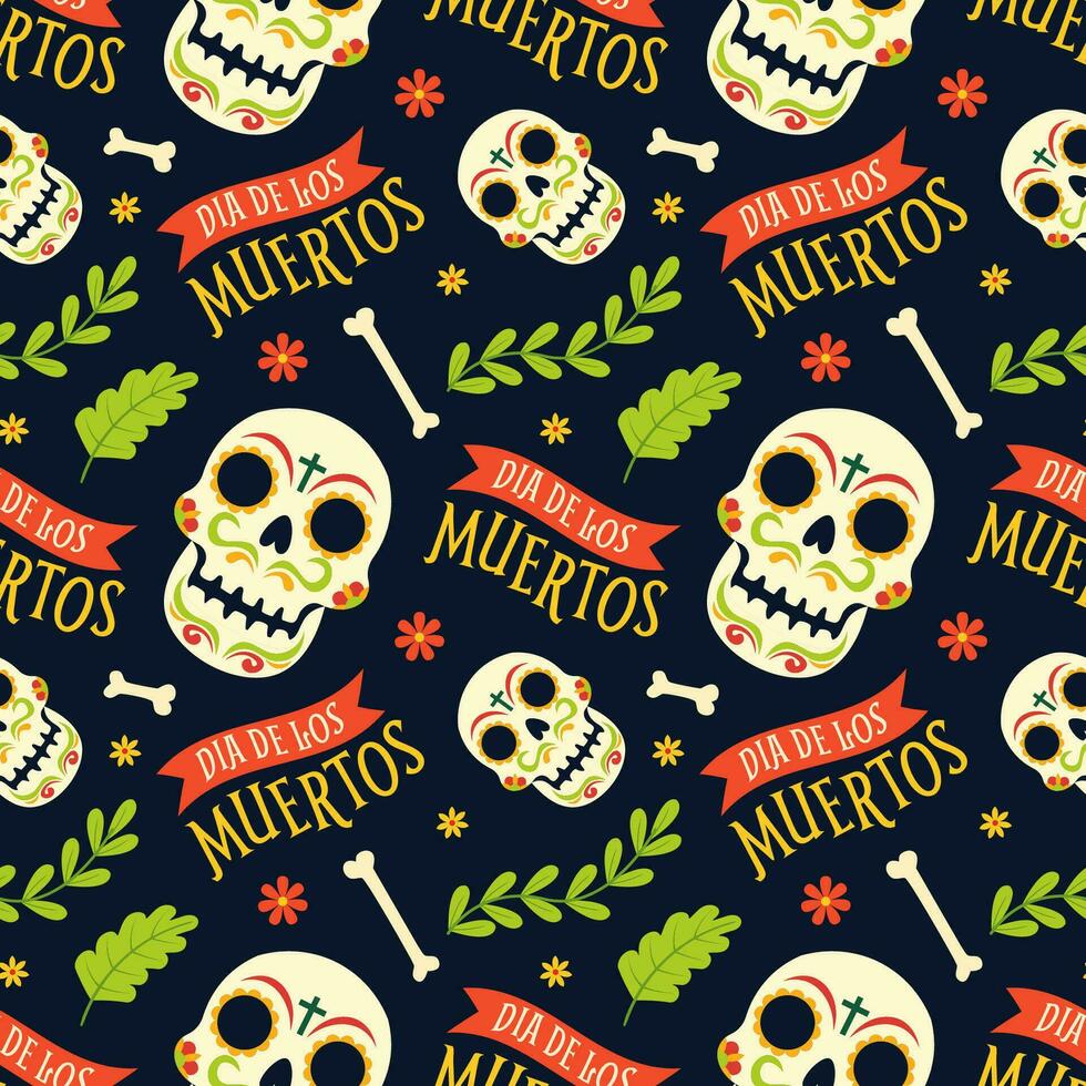 Dia de Muertos Seamless Pattern Illustration with Day of the Dead and Skeleton Element in Mexican Design vector