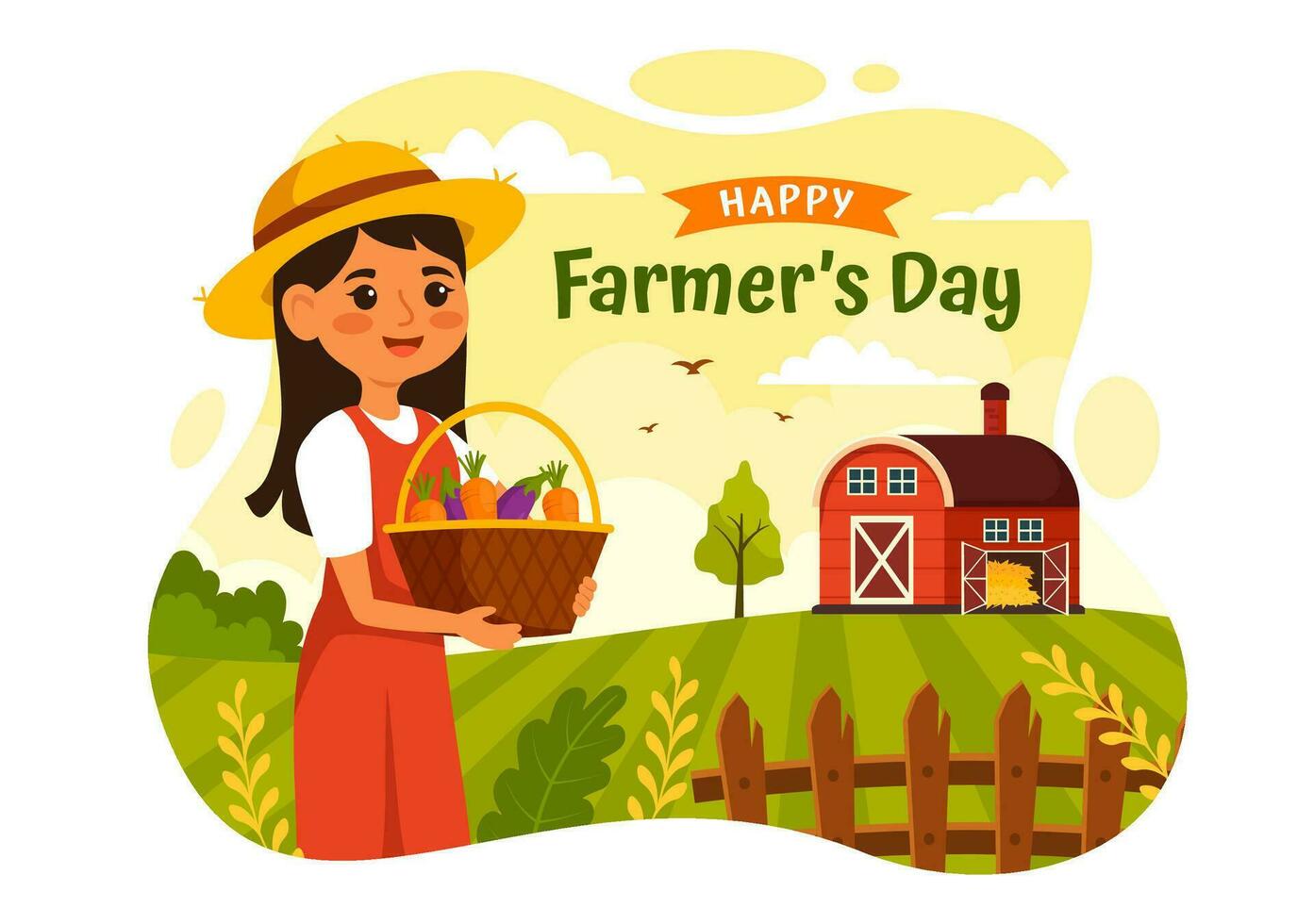 Happy Farmers' Day Vector Illustration on December 23 Rice Fields and Farmers Suitable for Poster or Landing Page in Flat Cartoon Background Design