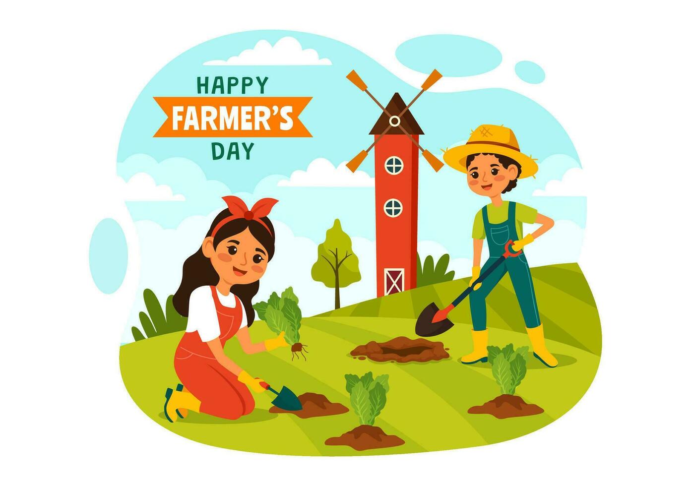 Happy Farmers' Day Vector Illustration on December 23 Rice Fields and Farmers Suitable for Poster or Landing Page in Flat Cartoon Background Design