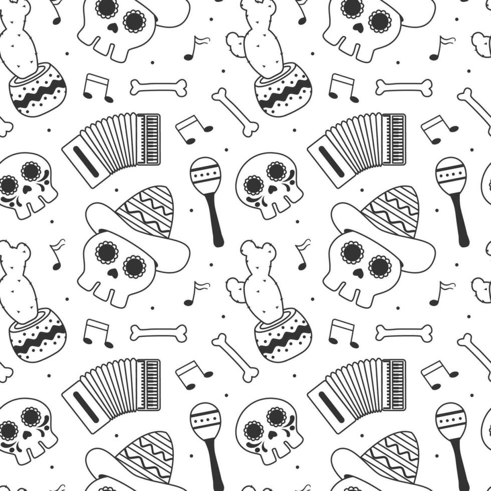 Dia de Muertos Seamless Pattern Illustration with Day of the Dead and Skeleton Element in Mexican Design vector