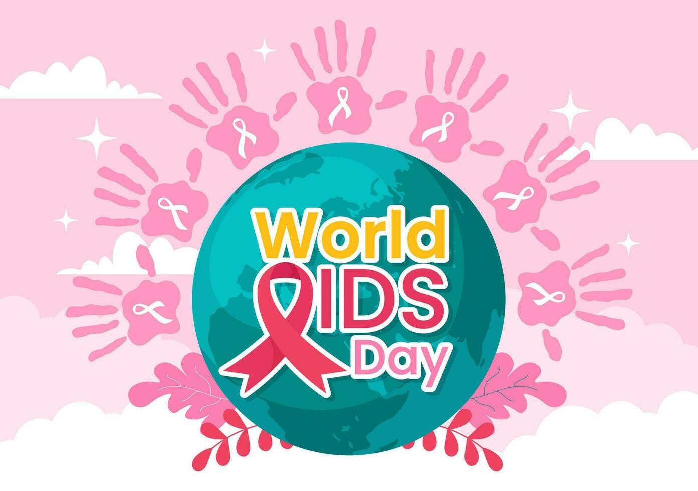 World Aids Day Vector Illustration on 1 december with Red Ribbon to raise awareness of the AIDS epidemic in Flat Cartoon Pink Background Design