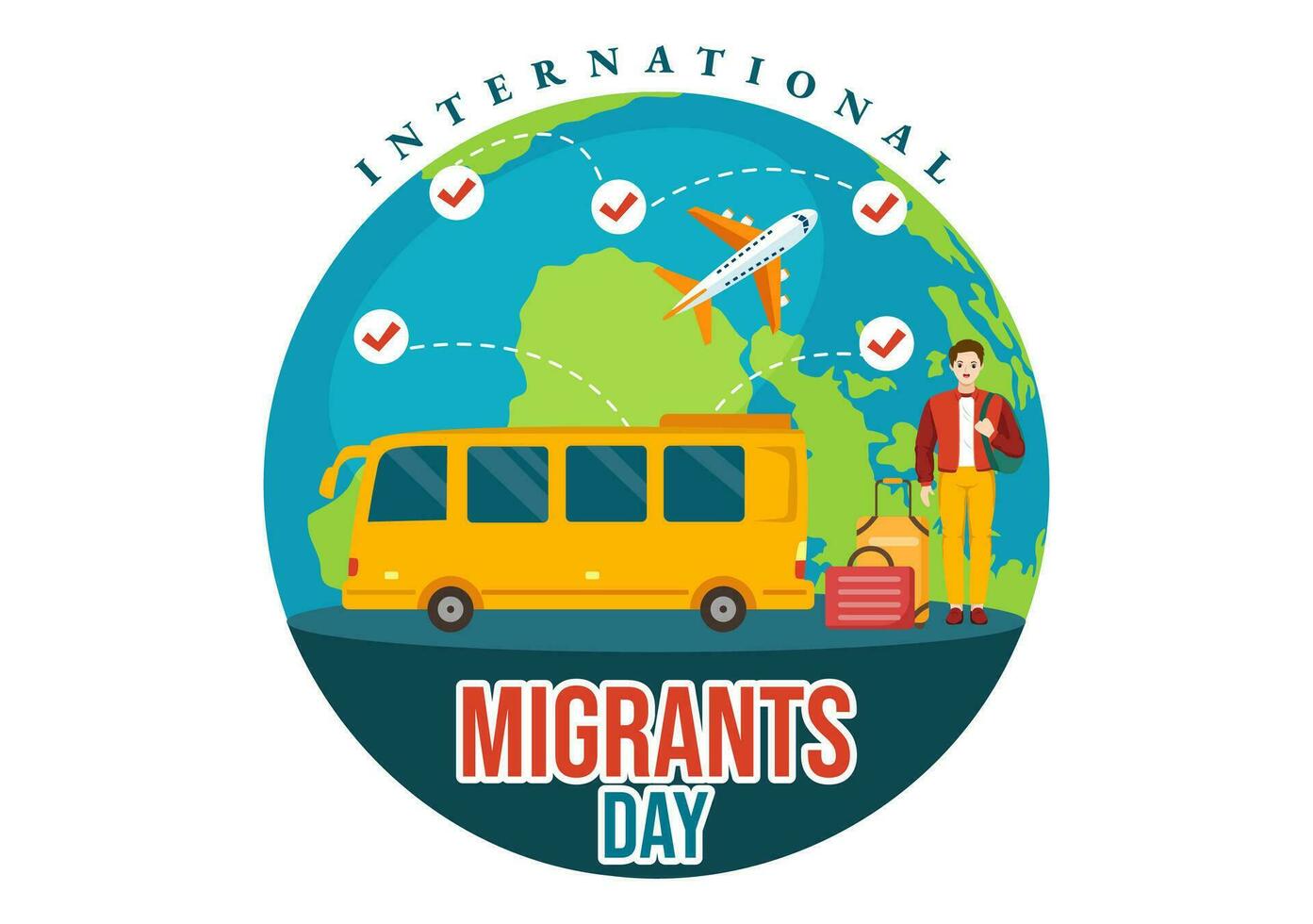 International Migrants Day Vector Illustration on 18 December with Immigration People and Refugee for the Protection of Human Rights in Background
