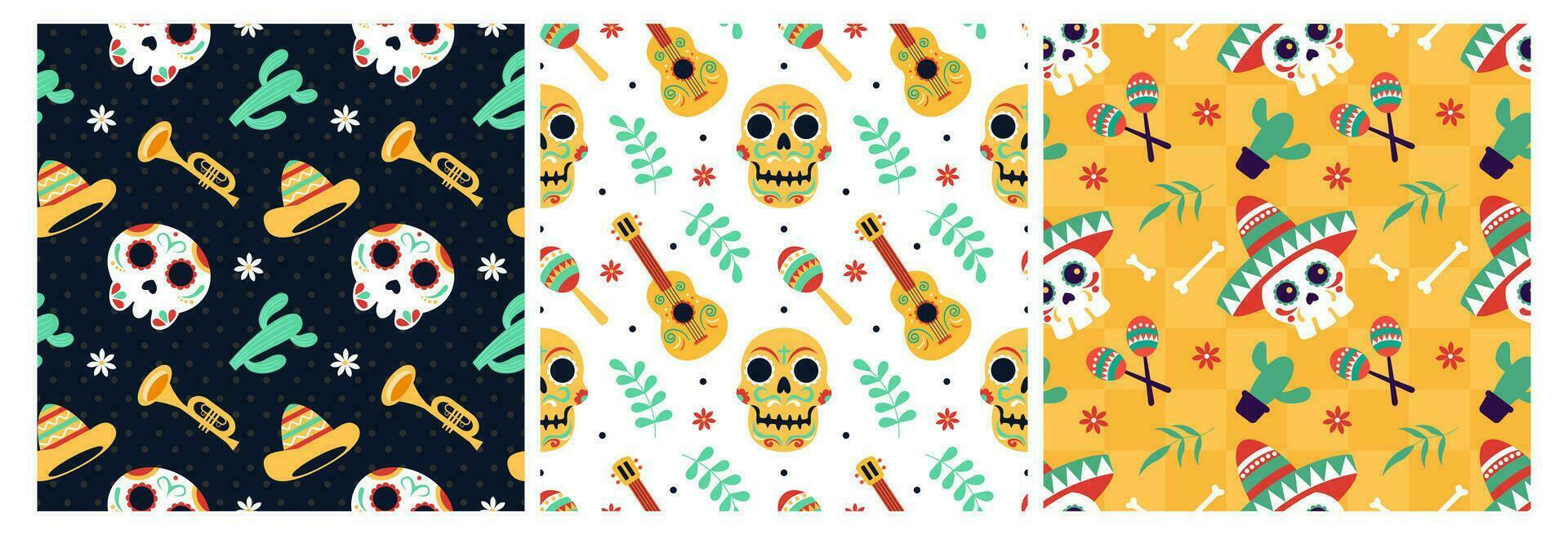 conjunto de dia Delaware muertos sin costura modelo ilustración con día de el muerto y esqueleto elemento en mexicano diseño vector