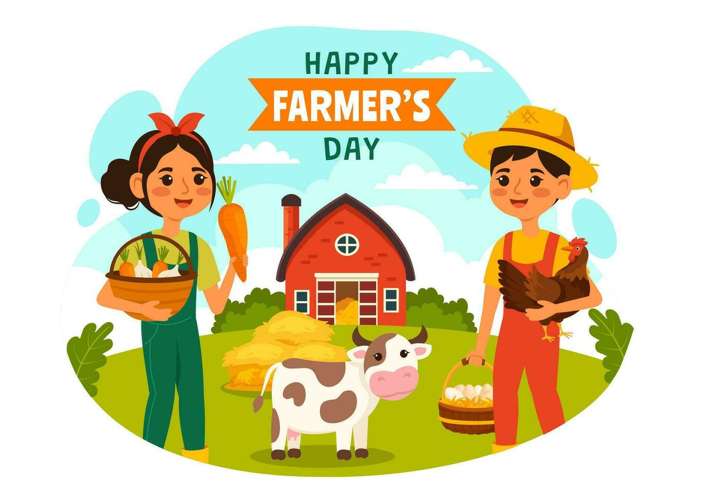 Happy Farmers' Day Vector Illustration on December 23 Rice Fields and Farmers Suitable for Poster or Landing Page in Flat Cartoon Background Design