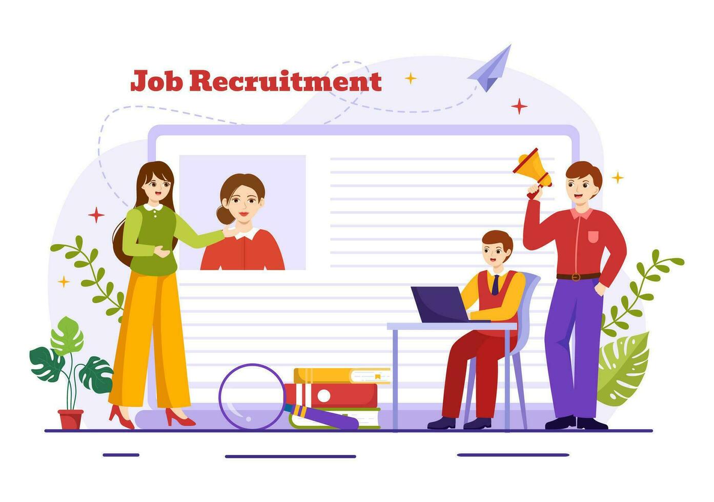 Job Recruitment or We are Hiring Vector Illustration with Candidates Giving CV to Interview Business to Become an Employee in Flat Cartoon Background