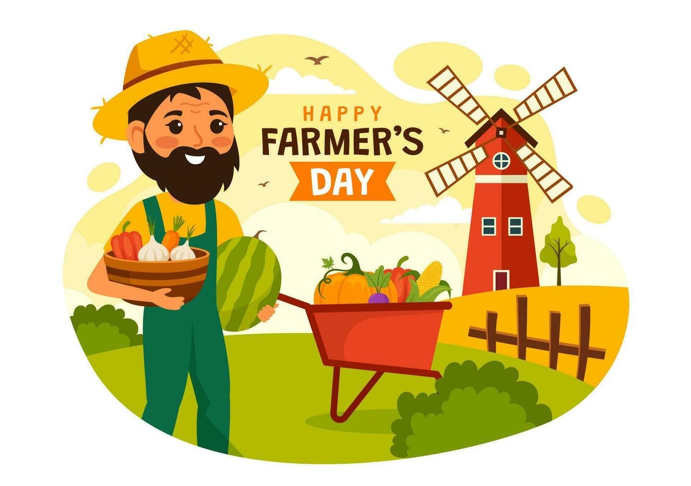 Happy Farmers' Day Vector Illustration on December 23 Rice Fields and Farmers Suitable for Poster or Landing Page in Flat Cartoon Background Design